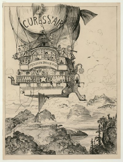 山、パブで空気が治る。 1883 作： Albert Robida